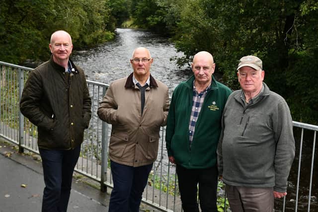 Concerns about water pollution are: left to right, Councillor Paul Garner; Stan Antczak, local community activist; Brian Studholme, River Carron head bailiff ;and Alex Rankine, secretary of River Carron.