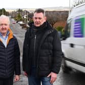 Concerns over speeding traffic on B810 Shieldhill Road have been raised by Reddingmuirhead and Wallacestone Community Council. Pictured: left, Ian Shotliff, secretary and James McGovern, vice convenor