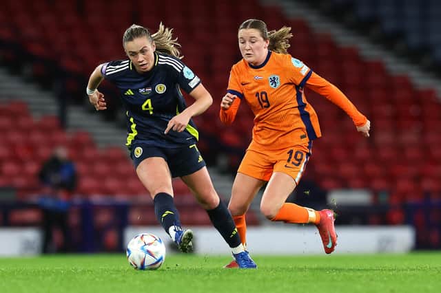 Falkirk-born Leah Eddie in action for Scotland against The Netherlands (Photo: Ian MacNicol/Getty Images)