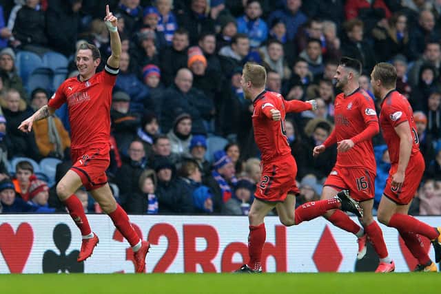 Falkirk's Aaron Muirhead celebrates scoring during March 2018's Scottish Cup quarter-final match against Rangers. (Photo: Mark Runnacles/Getty Images)