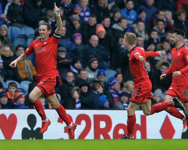 Falkirk's Aaron Muirhead celebrates scoring during March 2018's Scottish Cup quarter-final match against Rangers. (Photo: Mark Runnacles/Getty Images)