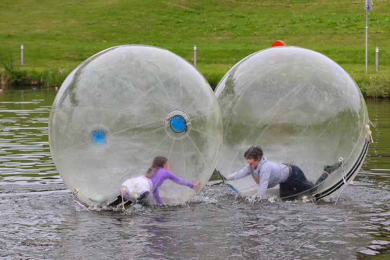 The water zorbs proved popular on Saturday.