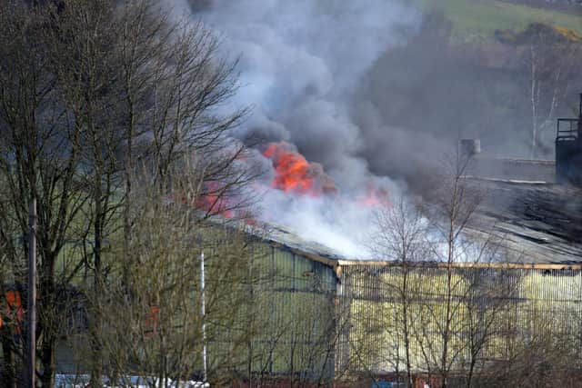 A fire broke out at Headswood Mill industrial units, Denny. Picture: Michael Gillen.