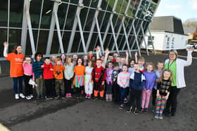 St Margaret's Primary School Go Bright Day for Muscular Dystrophy UK. with P3 pupil Jack Robinson pictured centre