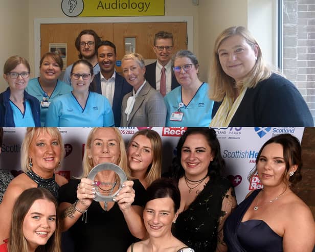 NHS Forth Valley's Audiology team and Forth Valley Royal Hospital Ward 4 staff celebrate their respective awards
(Picture: NHS Forth Valley)