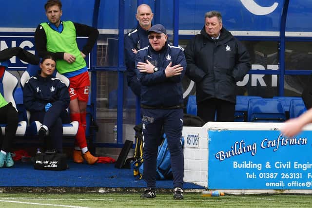 John McGlynn tries to put his point across on the touchline as Falkirk look to get back into the game