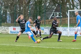 Nat Wedderburn and Nicky Jamieson both put their bodies on the line to block an effort at goal (Pictures: William McCandlish)