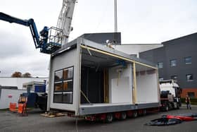 The first building components for the new National Treatment Centre arrived at the Larbert site in October last year. Pic: Michael Gillen