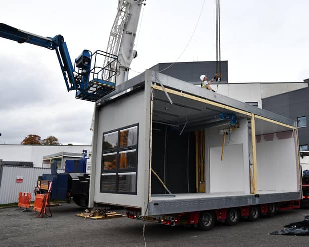 The first building components for the new National Treatment Centre arrived at the Larbert site in October last year. Pic: Michael Gillen