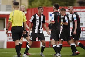 Dunipace celebrate going three goals up against Camelon (Photo: Alan Murray)