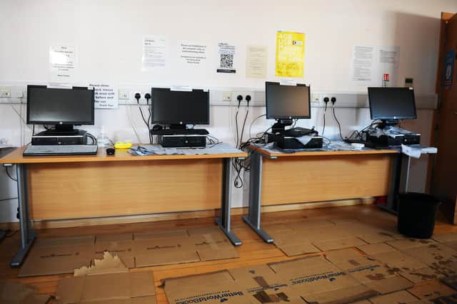 Meadowbank Library in Polmont was closed due to flooding as a result of heavy downpours on Monday. The facility's computer suite and office space saw the worst of the damage. Picture: Michael Gillen.