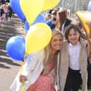 Mila Sneddon, 6, with her P2 teacher at Stenhousemuir Primary  Jenny Lenathen. Mila is in remission from acute lymphoblastic leukaemia