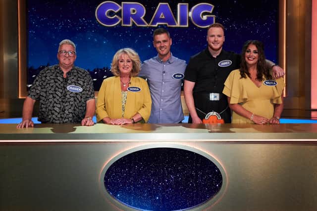 From left: Senga Smith, Craigen Smith, Ryan Eddie, James Craig and Nicola Craig appeared as contestants on Family Fortunes. Picture: Matt Frost.