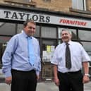 Taylor's Furniture Stores  in Falkirk's Manor Street is celebrating 100 years in business in 2021. Pictured are son Lawrence and dad Raymond Taylor. Picture: Michael Gillen.