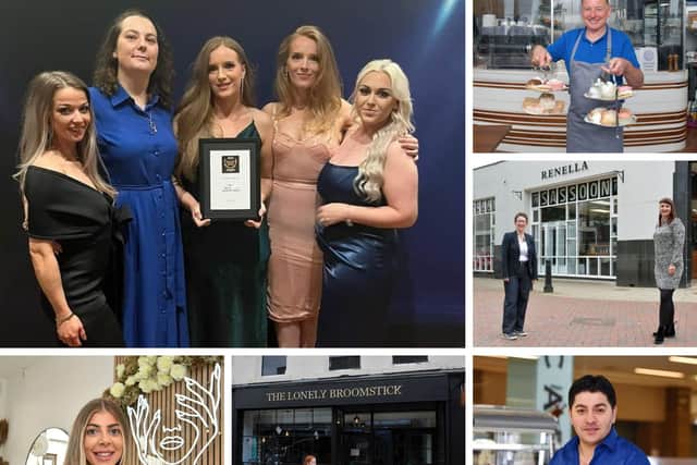 Six of the local winners of Scotland's Business Awards for Falkirk and Stirling.  Clockwise from top left: Bannatyne Spa, Finnegans, Renella, The Allotment Cafe, The Lonely Broomstick and October Hair and Beauty.  (Pics: Falkirk Herald/Submitted)
