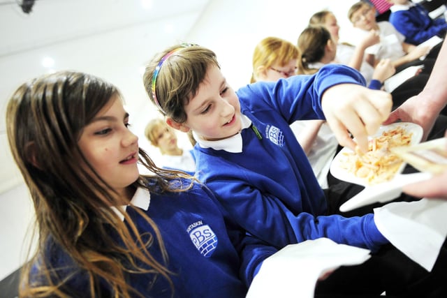 Bantaskin Primary School pupils enjoy trying some seafood.