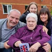 Olympic themed fun at New Carron Court Care Home- Cathy Walker with her family
