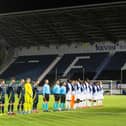 The teams line up during the national anthems during a UEFA Under-19 Euro Qualification match between Scotland and France at the Falkirk Stadium Photo by Paul Devlin / SNS Group)