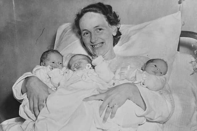 The triplets hit the headlines when they were born. Here they are pictured with mum Janet Stevenson.