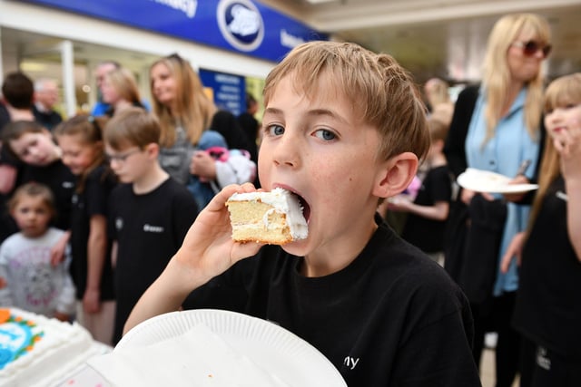 Birthday cake survives the taste test from this youngster.