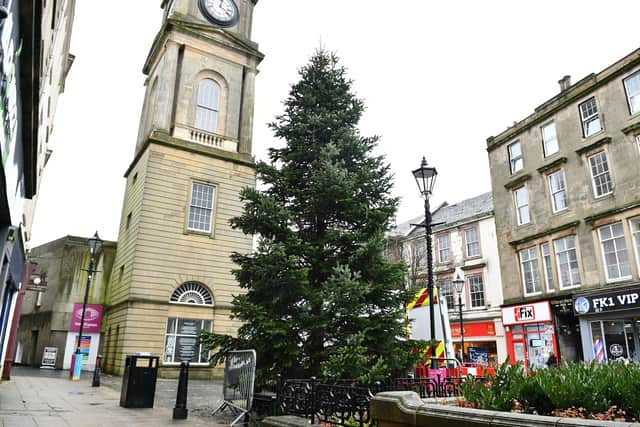 The Christmas tree is finally in place in Falkirk's High Street. Pic: Michael Gillen