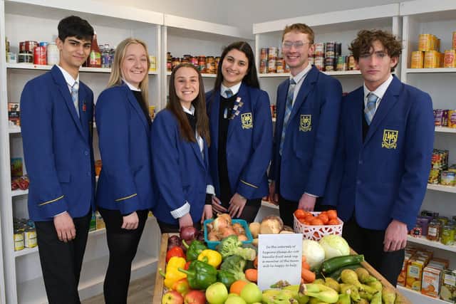 Larbert High School Captains who ran a relay marathon to raise funds for the  Point Community Cafe.  Pictured: Cameron Simmons, Erin Hendry, Charlotte Clem, Kiran Chadha, William Lawless, and Matthew Stewart.