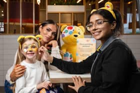 Amy Childs visits McDonald’s with her daughter Polly to have their faces painted with Halloween design. Pic: Contributed