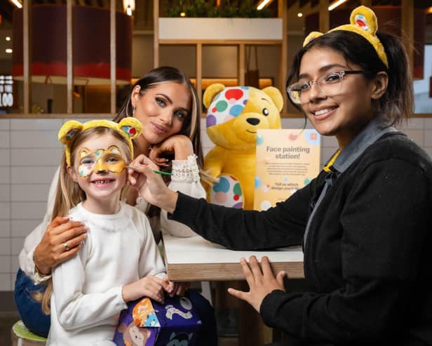 Amy Childs visits McDonald’s with her daughter Polly to have their faces painted with Halloween design. Pic: Contributed