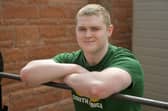 01-05-2020. Picture Michael Gillen. FALKIRK. Day 39 of UK wide coronavirus lockdown. Fin Davey who is 'lifting the NHS' - a weightlifting challenge of 1kg for every staff member - 1.4m in total.
