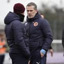 Brown Ferguson (left) and boss Gary Naysmith on the touchline