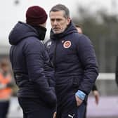 Brown Ferguson (left) and boss Gary Naysmith on the touchline