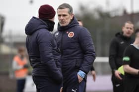 Brown Ferguson (left) and boss Gary Naysmith on the touchline