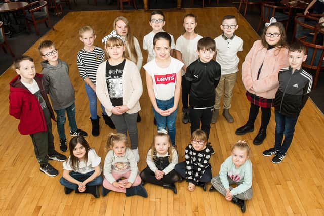 The retinue for Slamannan and Limerigg Gala Day 2020. Queen elect, Ellie McCourtney (10), centre with some of the many kids who will be part of alternative lockdown gala day celebrations. Picture: Wullie Marr Photography.