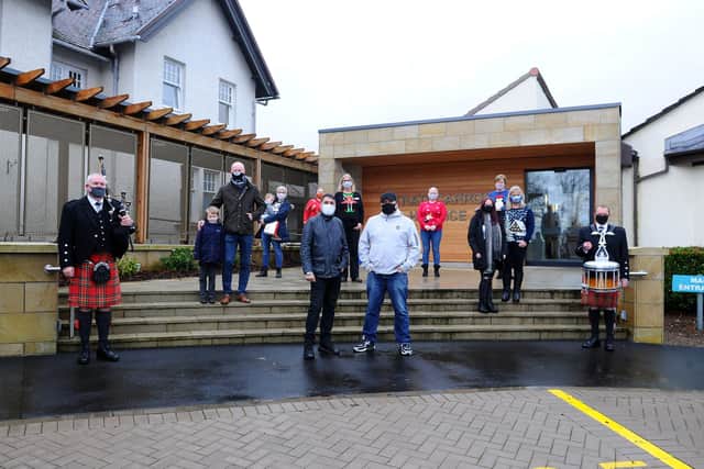 Barry Frame and the gang launch the Christmas single at Strathcarron Hospice