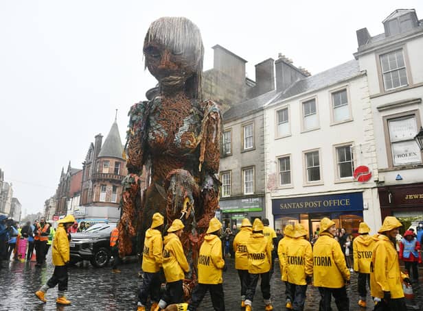Sea goddess puppet Storm stopped by Falkirk at the weekend. All pictures: Michael Gillen.