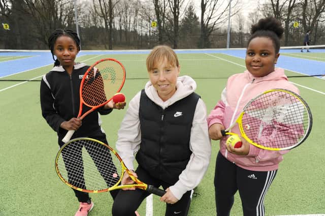 Olivia Smart (middle) at Dollar Park alongside two of her current students, Gabby Engela and Toni Sunmboye, both aged eight (Photo: Alan Murray)