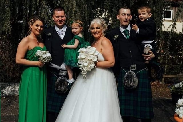 A couple who vowed to tie the knot when their family was complete finally married this year. Georgina Leslie and Stephen Shaw from Falkirk made the pact in 2006 but never thought that they would have to wait 16 years. Their daughter Aleena Grace, now two, was born on May 12, 2020 via surrogacy and the couple previously shared their story with The Falkirk Herald. They told of all the difficulties they faced with the little one being born during the pandemic to a surrogate in Barnsley. Although Georgina had two grown up children, Amanda and David, from a previous relationship, Aleena Grace’s arrival finally made their family complete.  Pictured here with daughter Aleena, Georgina’s daughter Amanda, son David and grandson Oscar.