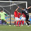 Stephen McGinn shoots home Falkirk's opener against Clyde (Pics by Alan Murray)