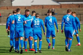 Athletic players celebrate after going two up (Pictures: Scott Louden)