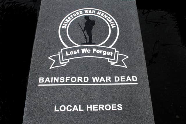 Bainsford Memorial main inscription.