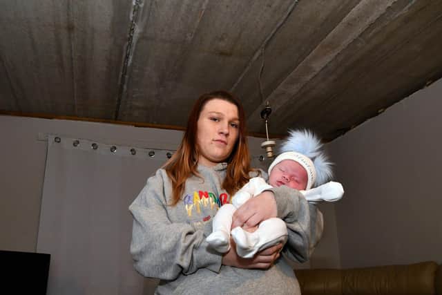 Allanah Verhees and her four week-old-son Hudson have been living in a cold, damp council house with no ceilings