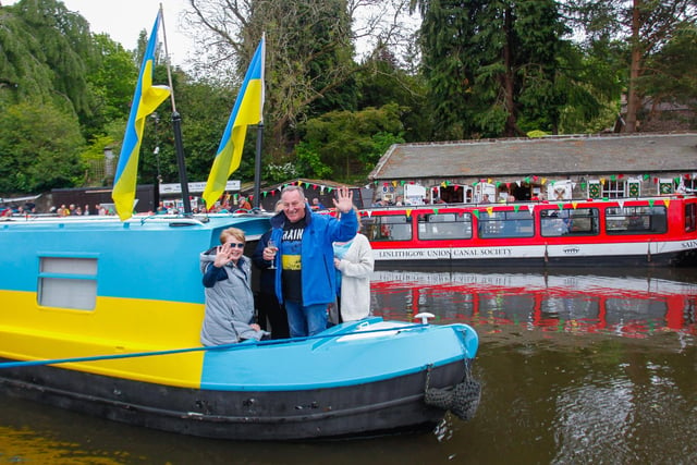 One boat in the flotilla was showing support for Ukraine.