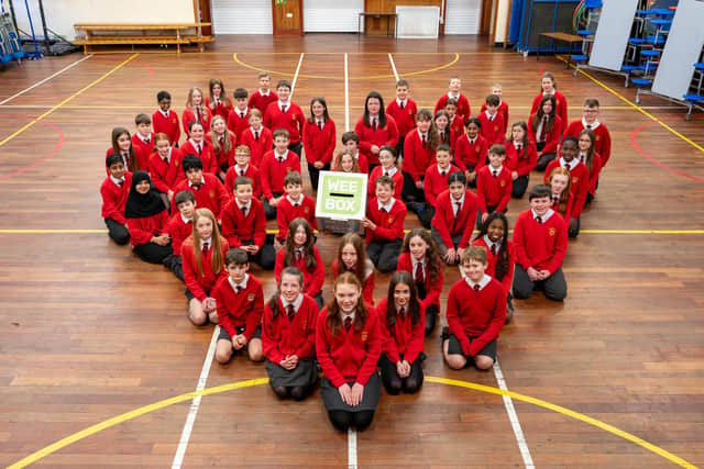 St Francis Xavier's Primary School help launch the SCIAF Wee Box, Big Change campaign. Pic: Contributed