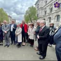 Martyn Day MP is pictured at the wreath laying ceremony at the Cenotaph.