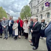 Martyn Day MP is pictured at the wreath laying ceremony at the Cenotaph.