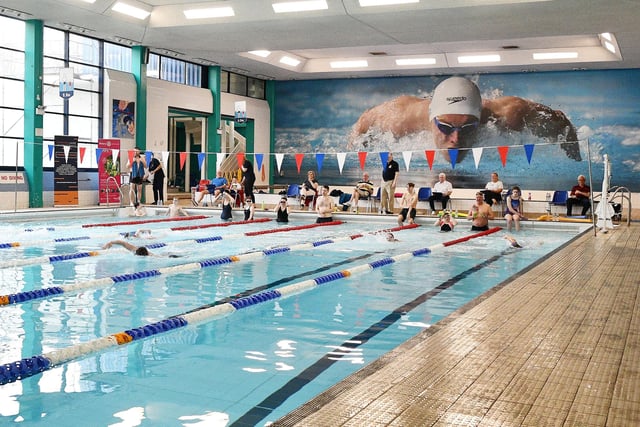 Swimmers ready to complete their leg of the relay.