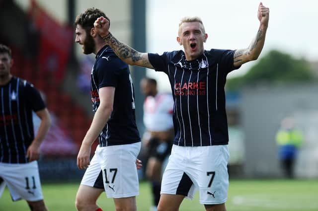 Callumn Morrison enjoys the moment as he scores Falkirk's opening goal (picture by Michael Gillen)