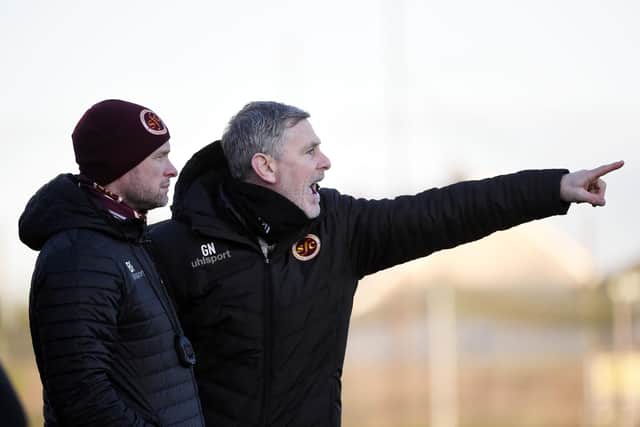 Stenny boss Gary Naysmith and assistant Brown Ferguson on the touchline (Photo: Alan Murray)