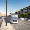 An artistic impression of the new tram line passing through Elm Row in Edinburgh.