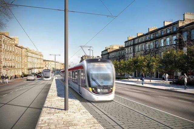 An artistic impression of the new tram line passing through Elm Row in Edinburgh.